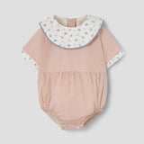 Popelin Mauve Pink Plumeti Romper Suit With Bib Collar ||2.2