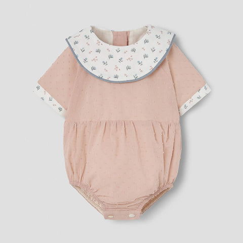 Popelin Mauve Pink Plumeti Romper Suit With Bib Collar ||2.2