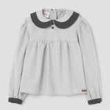 Popelin top light grey with contrasting collar || 17.3