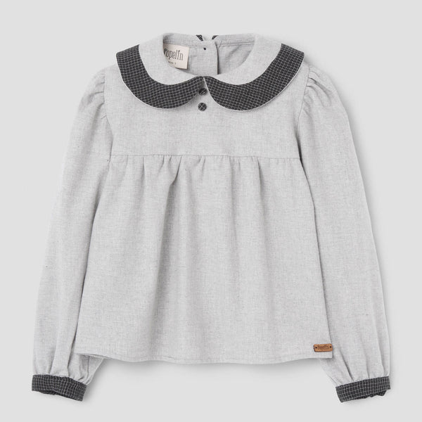 Popelin top light grey with contrasting collar || 17.3