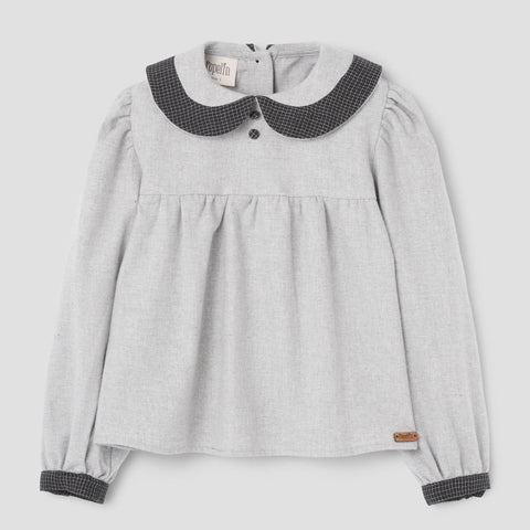 Popelin top light grey with contrasting collar