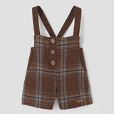 Popelin romper brown plaid woollen with crossover straps and pockets || 7.2