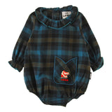 Loud Apparel Baby Girl Romper Relaxed Fit, Tulip Pocket, Ice Skate Embroidery Motif Check