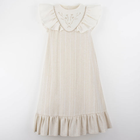 Popelin Lurex Midi Dress With Embroidered Yoke ||40.5