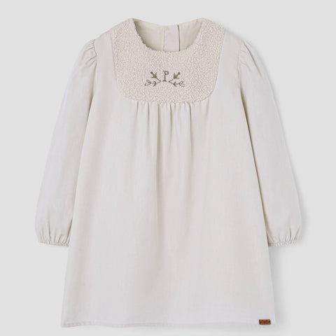 Popelin short dress off-white with embroidered yoke || 40.1