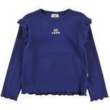Loud Apparel Girl T-Shirt Slim Fit Ruffle Shoulder Loud Eyes Logo Print Contrast Blue Navy