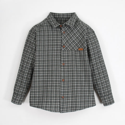 Popelin Dark Grey Plaid Shirt With Collar