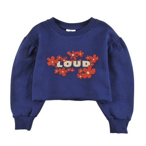 Loud Apparel Sweater Crop Loose Fit Drop Shoulder Flower Print Flower Aop