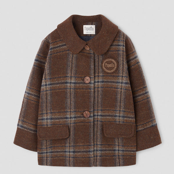 Popelin coat brown plaid woollen contrasting || 62.1