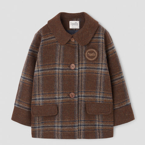 Popelin coat brown plaid woollen contrasting