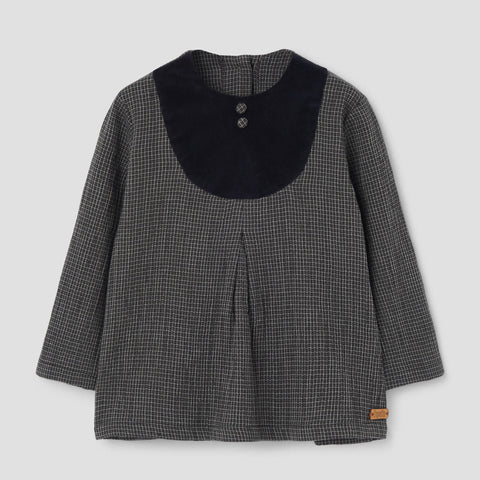 Popelin top black gingham yoke