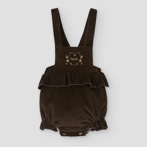 Popelin romper brown corduroy with frill