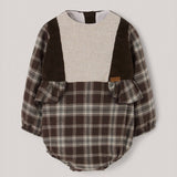 Popelin romper brown plaid with side panels || 1.3
