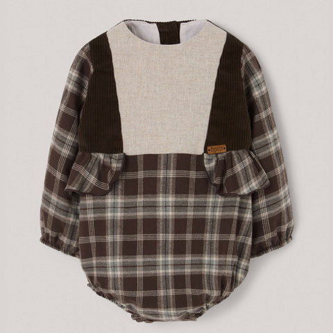Popelin romper brown plaid with side panels