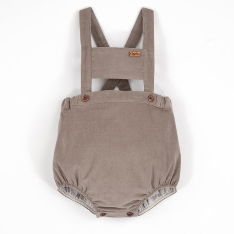 Popelin Taupe Corduroy Romper Suit With Bib