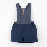 Popelin Navy Blue Linen Dungarees With Pleat ||10.4