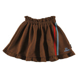Loud Apparel Mini Skirt Elasticated Waist, Ruffle Bottom Contrast, 2 Tone Stripe Cott. Tape Fondue Fudge