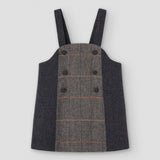 Popelin short dress grey herringbone wool with contrasting bib || 45.2