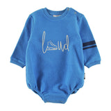 Loud Apparel Baby  Romper Relaxed Fit, Contrast Stripe Sleeve, Loud Skate Print Malibu Blue