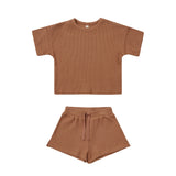 Quincy Mae Waffle Tee + Short Set || Clay