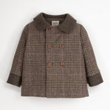 Popelin Brown Plaid Woollen Coat With Collar