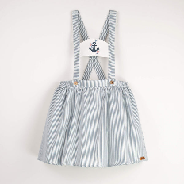 Popelin Stripes Dungaree Skirt With Straps And Anchor Motif