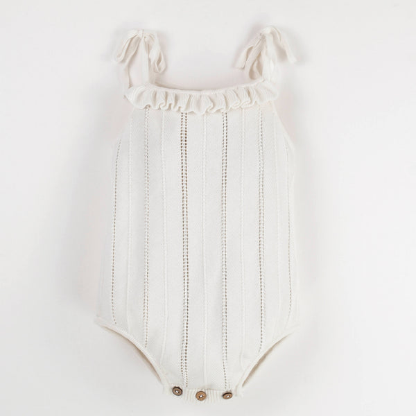 Popelin Off-White Openwork Knit Romper Suit