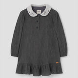 Popelin short dress black gingham with embroidered baby collar || 41.4