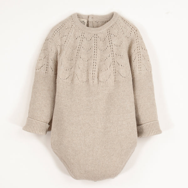 Popelin Beige Openwork Knit Romper Suit AW24