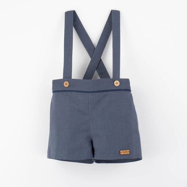 Popelin Slate Blue Linen Shorts With Straps||11.4