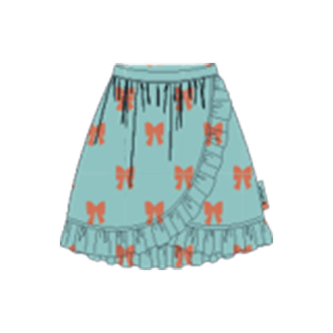 Piupiuchick Knee-Lenght Skirt W/ Ruffles | Blue W/ Red Bows