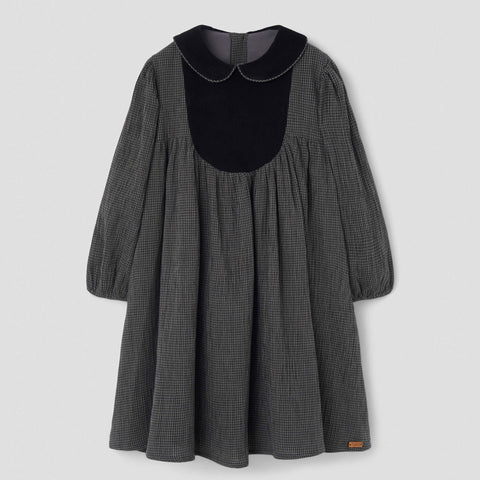 Popelin dress black gingham with baby collar and yoke || 47.4