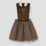 Popelin short dress brown with embroidered bib || 101.2