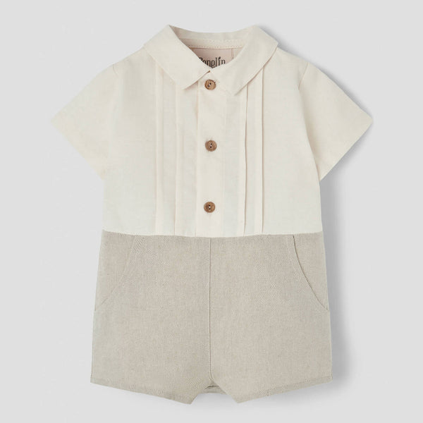 Popelin Sand Oxford Two-Tone Jumpsuit With Shirt Collar ||8.1