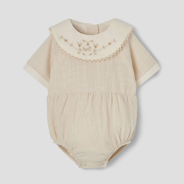 Popelin Off-White Romper Suit With Embroidered Bib Collar ||2.1