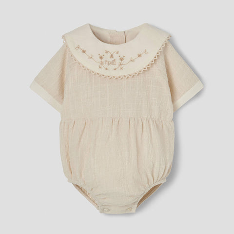 Popelin Off-White Romper Suit With Embroidered Bib Collar ||2.1