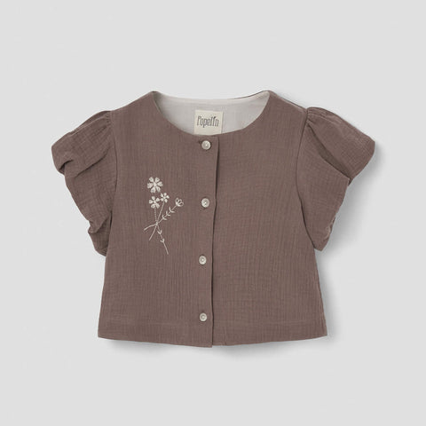 Popelin Brown Embroidered Blouse With Puffed Sleeves ||15.4