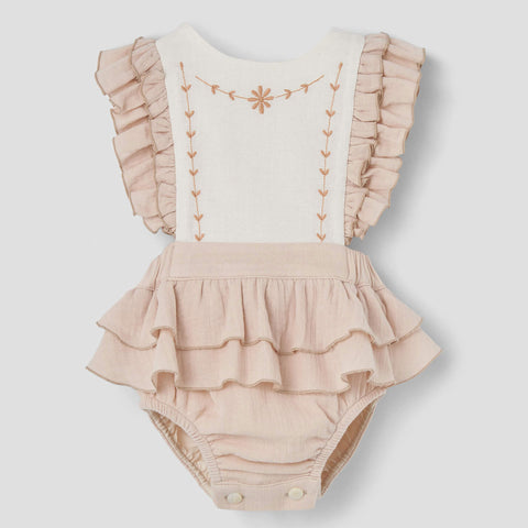 Popelin Dusty Pink Romper Suit With Embroidered Bib ||3.2