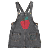 Piupiuchick Knee-Lenght Dress W/ Straps | Washed Black Denim W/ Apple Print