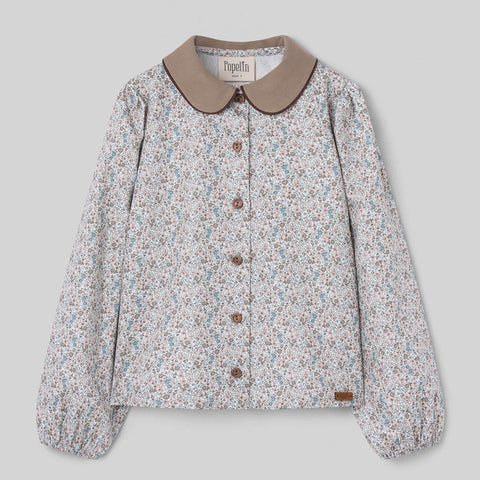 Popelin top micro-flower with embroidered baby collar