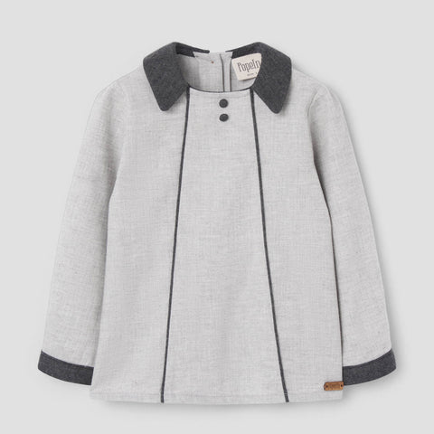 Popelin top light grey herringbone panelled