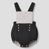 Popelin Black Linen Dungarees With Straps ||7.4
