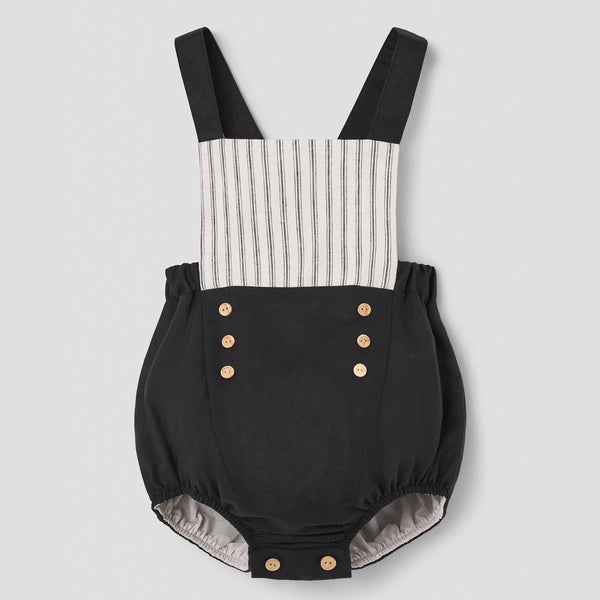 Popelin Black Linen Dungarees With Straps ||7.4