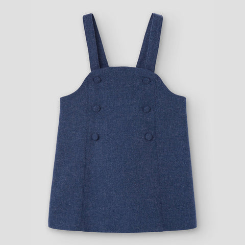 Popelin short dress blue wool with bib