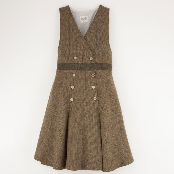 Popelin Green Check Woollen Dress With Pleats