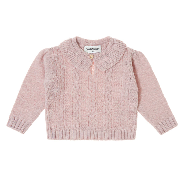 Tocoto Vintage Knitted Jersey Girl Ruffle Neck Pink