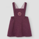 Popelin short dress wine red woollen with embroidered bib yoke || 42.3