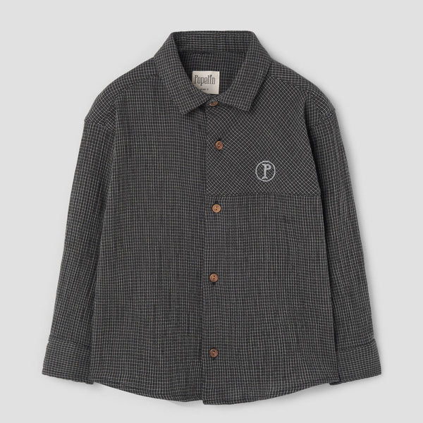 Popelin shirt black gingham with collar || 24.4