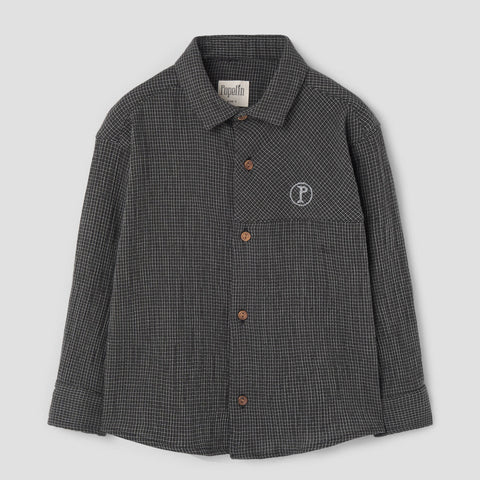 Popelin shirt black gingham with collar