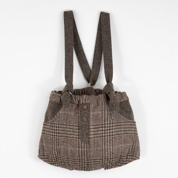 Popelin Brown Plaid Woollen Culotte With Removable Straps And Placket